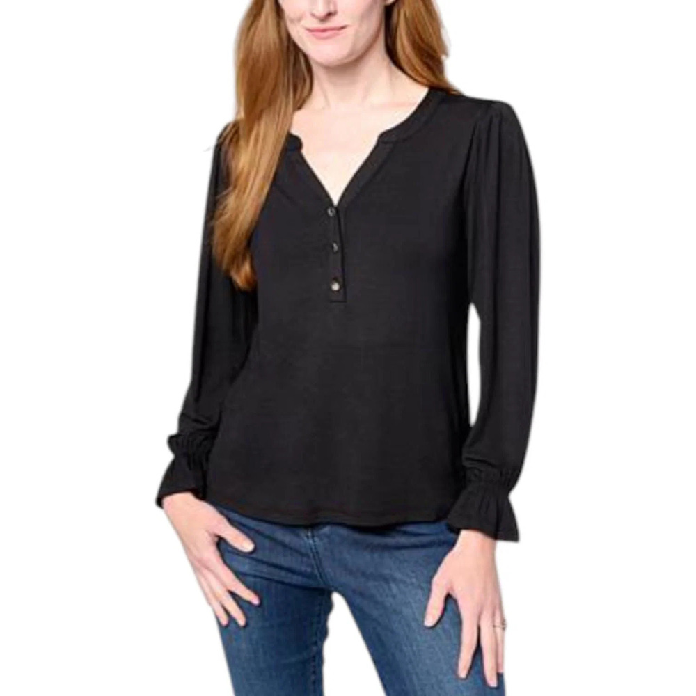 G by Giuliana Women's Knit Top with Puff Sleeves Black - Regular